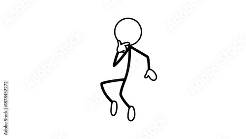 Simple stick figure running with hands on face in black line art.