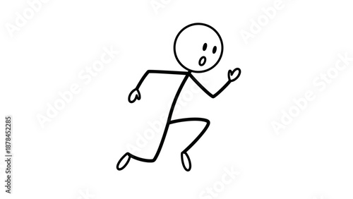 Simple stick figure running with a shocked expression on a white background.