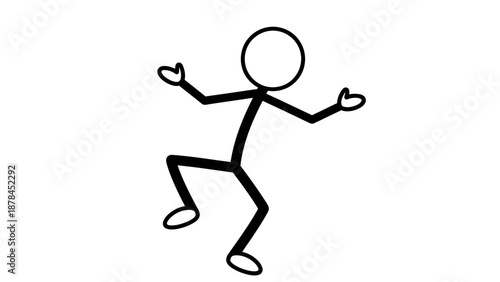 Simple stick figure dancing with outstretched arms and bent legs.