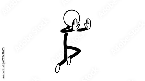 Simple stick figure running with dumbbells in hands.