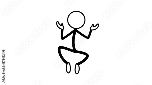 Simple stick figure meditating in lotus position with hands raised.