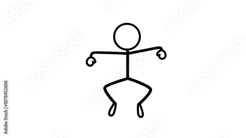 Simple stick figure dancing with outstretched arms and bent knees.