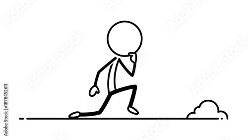 Simple stick figure running with magnifying glass.