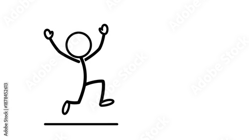 Simple stick figure jumping with arms raised in joy.