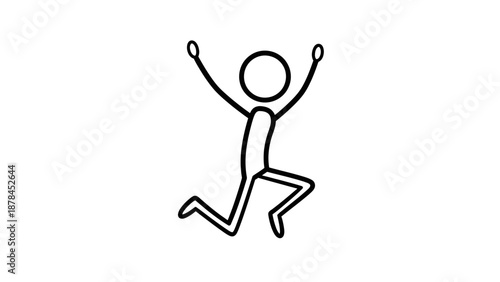 Simple stick figure jumping with arms raised in joy.