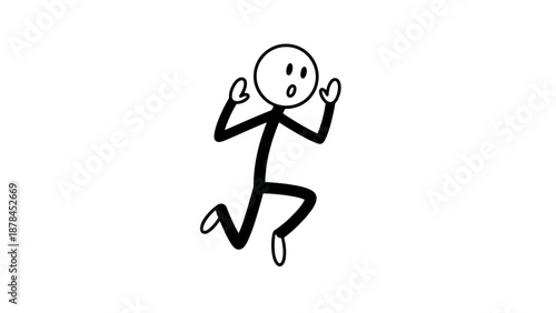 Simple stick figure running with hands up in excitement.
