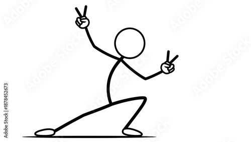 Simple stick figure making peace signs with both hands in a relaxed pose.
