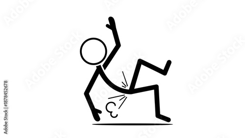Stick figure character slipping on a banana peel.