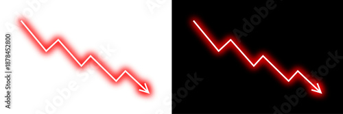 Falling down line arrow graph with red neon glow effect business loss concept, stock market investment downward direction, financial loss, stock market crash, decrease trading. Vector illustration.