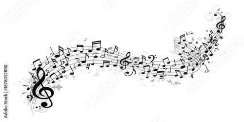 Colorful electric guitar illustration with vibrant paint splashes and musical notes