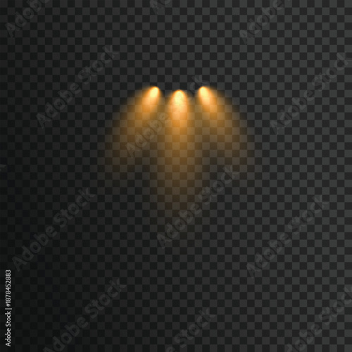 Glowing orange candle flame and bright lamp lights shine on a dark metal grid pattern background with a textured wall design illustration