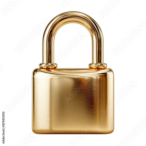 A shiny, metallic, golden padlock stands out against a black background