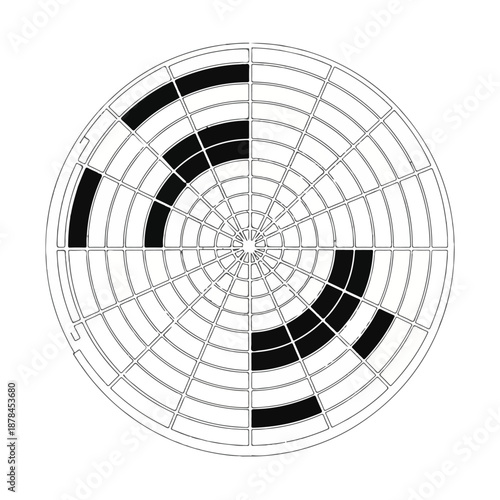 A circular dartboard with black and white sections