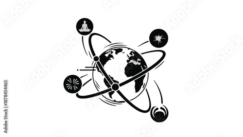 Global network of interconnected ideas and concepts orbiting the earth.