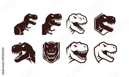 Set of dinosaur T rex head logos vector graphics