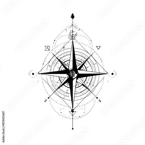 Compass rose vector navigation nautical travel direction guide windrose north south east west map design element