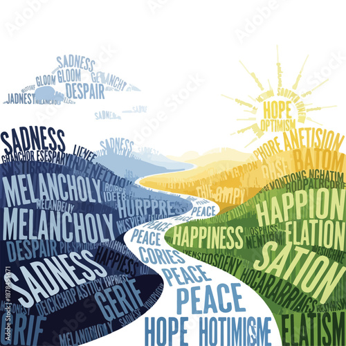 A winding road with words