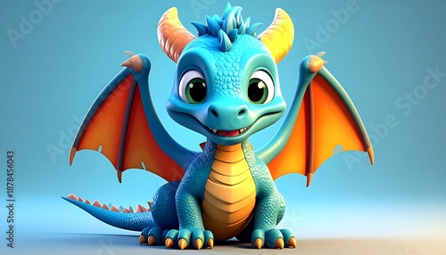 A cute green baby dragon character smiles in this funny vector illustration of a fun fantasy monster isolated on a white background