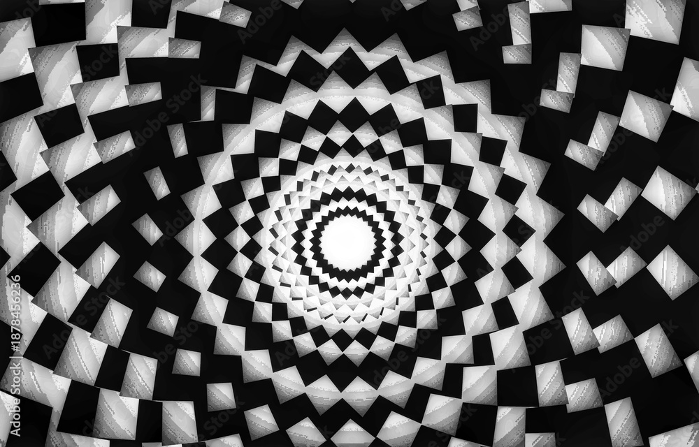 Naklejka premium Black and White Geometric Spiral Abstract with Dynamic Optical Pattern