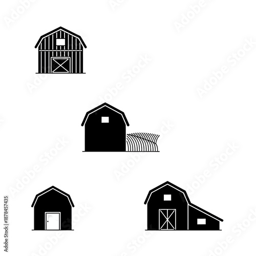 Wallpaper Mural Four different barn silhouettes with white outlines Torontodigital.ca