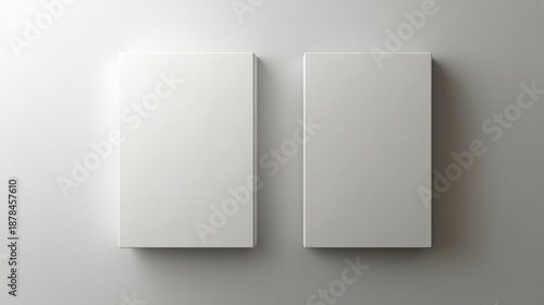 A pair of white boxes placed on a pristine white wall.