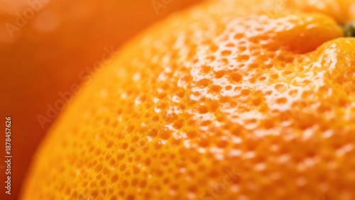 Macro photograph detailing the bumpy, porous texture and vibrant orange color of a ripe mandarin fruit peel.