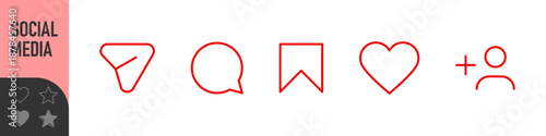 Color line icon set featuring social media symbols including home, search, user, heart, settings, and add symbols. social media notification icons ; like, comment, repost, share, save, UI icons