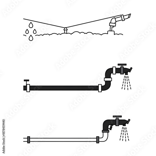Wallpaper Mural Black and white illustrations of water pipes and faucets Torontodigital.ca