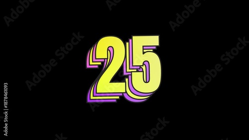 30 seconds stylized multi-layer countdown number with a yellow-purple gradient on black background, featuring a playful popping wobble animation where each digit fades out and transitions to the next.