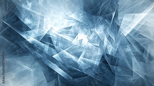 Abstract background featuring sharp blue and white geometric shards creating a digital texture reminiscent of fractured ice or crystalline structures across the entire frame.