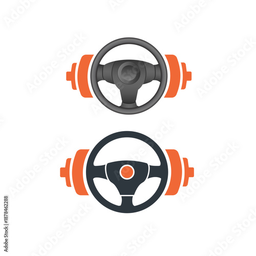Steering Wheel Dumbbell Automotive Fitness Logo Concept
