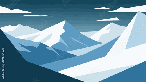 Serene Mountain Landscape with Snowcapped Peaks and Clouds.