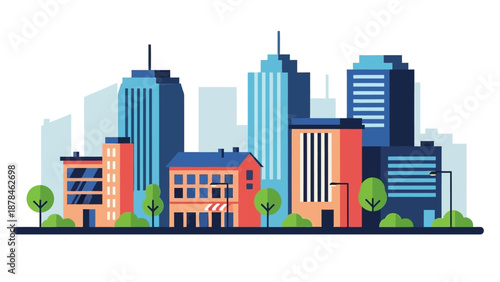 Modern cityscape with vibrant office buildings and urban landscape.