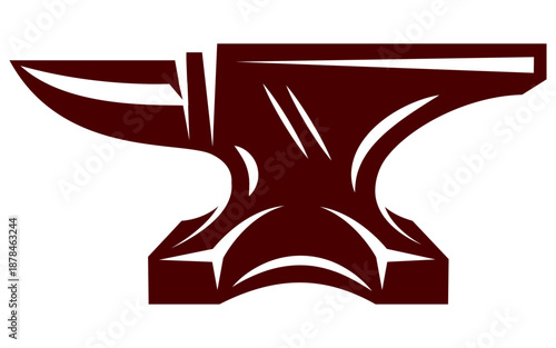 Traditional heavy blacksmith s anvil made of cast iron or steel, used for forging and shaping metal in a workshop setting.