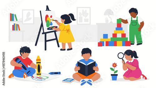 Children Engaging in Various Creative and Educational Activities.