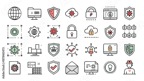 designs focused on protection, showcasing various safety-related symbols and imagery..eps