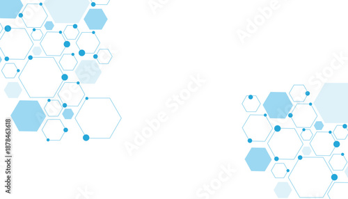 Science network pattern blue Hexagonal abstract background. Big Data Visualization structure elements . Health care and science medical pattern innovation. Template design with concept Dots and lines.