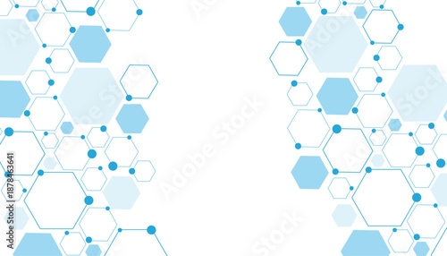 Science network pattern blue Hexagonal abstract background. Big Data Visualization structure elements . Health care and science medical pattern innovation. Template design with concept Dots and lines.