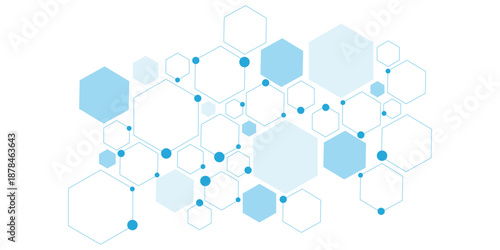 Science network pattern blue Hexagonal abstract background. Big Data Visualization structure elements . Health care and science medical pattern innovation. Template design with concept Dots and lines.