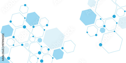 Science network pattern blue Hexagonal abstract background. Big Data Visualization structure elements . Health care and science medical pattern innovation. Template design with concept Dots and lines.