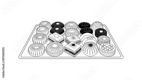 Assorted Traditional Middle Eastern Sweets and Pastries on a Tray