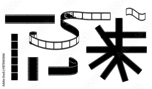 Film strip vector set. Flat cinema and movie reel icons