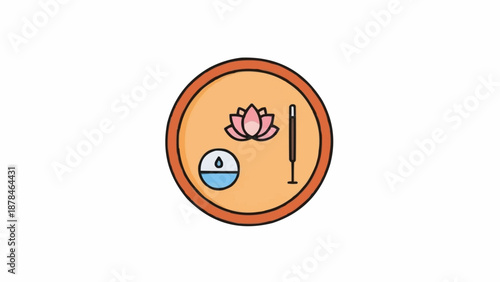 Zen Meditation Essentials - Lotus Flower, Incense Stick, and Water Droplet in a Serene Circle.
