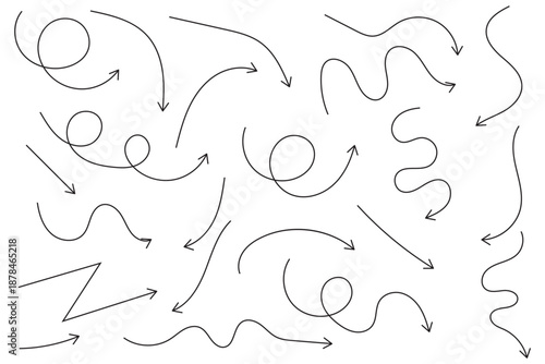 Set of black arrows hand drawn on white background