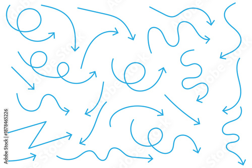 Set of black arrows hand drawn on white background