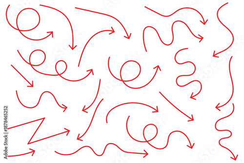 Set of black arrows hand drawn on white background