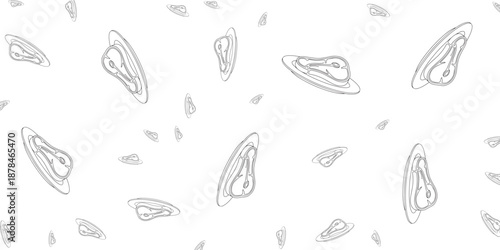 Abstract pattern with stylized outlines of seeds floating on a white background