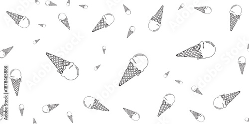 Seamless pattern of ice cream cones in a playful, illustrative style