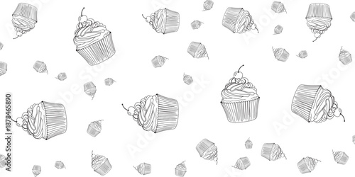 Delightful cupcake illustration on a white background, a sweet treat pattern