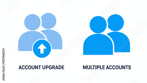 User Account Management Icons in Simple Flat Design with Blue Color Scheme for Web Application UI